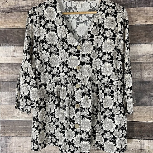 Cato Black Vintage Style Floral Linen Blend Babydoll Blouse Bohemian Boho - Picture 1 of 7